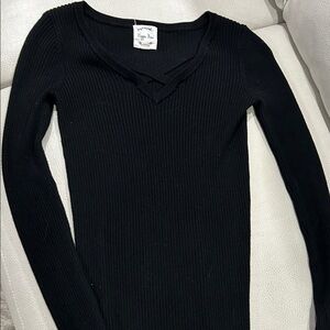 Hippie Rose Black Ribbed Crisscross Top